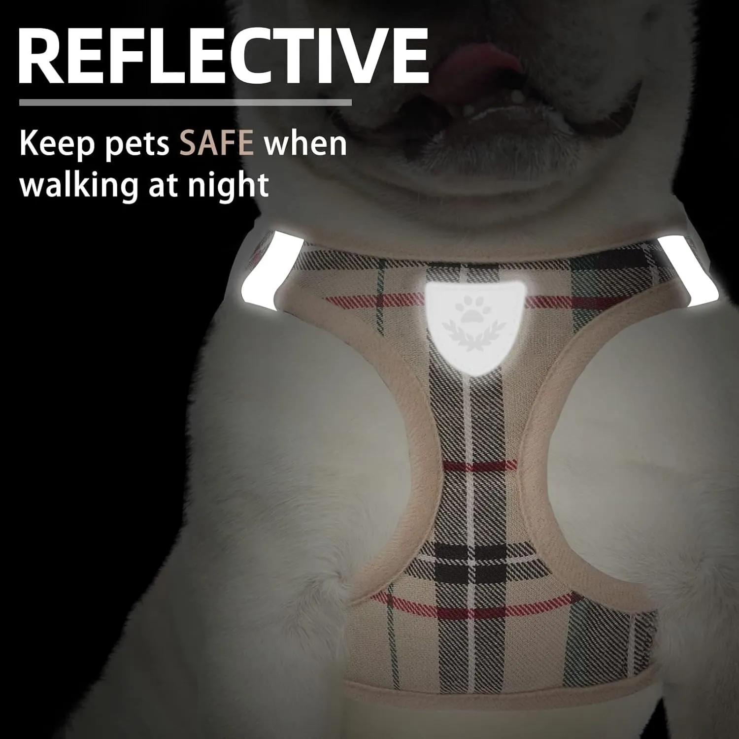 PUPTECK Adjustable Dog Harness Collar and Leash Set Step in No Pull Pet Harness for Small Medium Dogs Puppy and Cats Outdoor Walking Running, Soft Mesh Padded Reflective Vest Harnesses, Beige XL