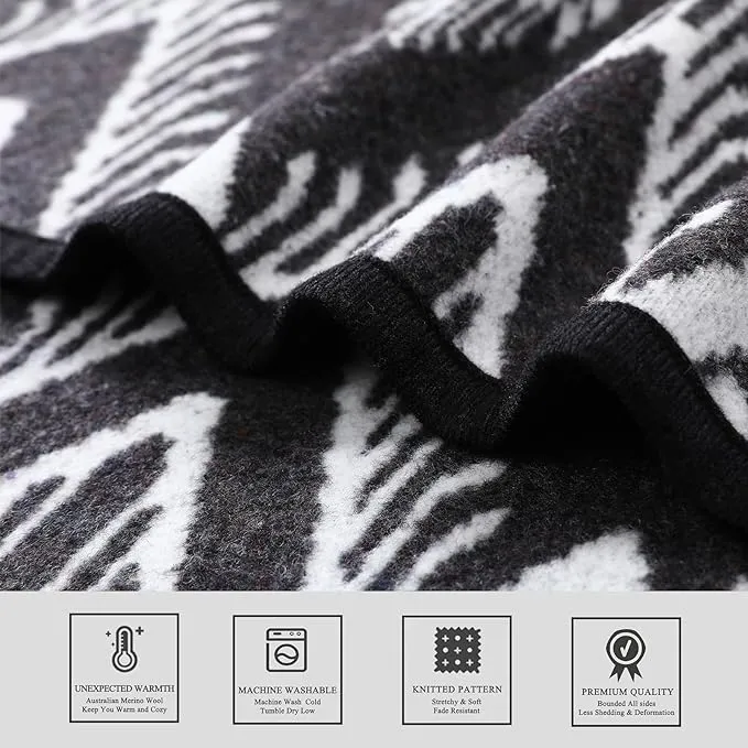 PuTian Merino Wool Blanket - 4 lbs Warm, Thick, Washable, Large 87" x 63" Throw for Outdoors, Camping,Couch, Bed, Travel-Super Soft Wool Blanket- Bohemia Grey