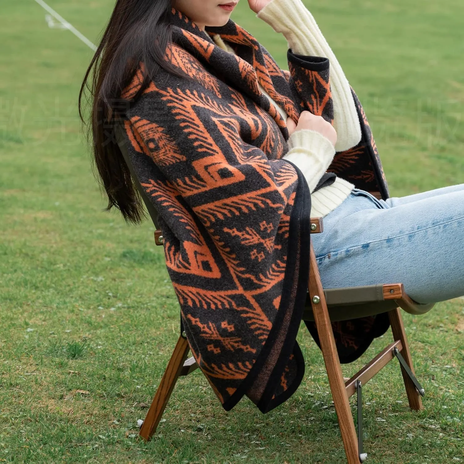 PuTian Merino Wool Blanket - 63" x 51" Bohemia Orange Great for Camping, Outdoors, Sporting Events, Survival & Emergency Kits -Super Soft Wool Blanket