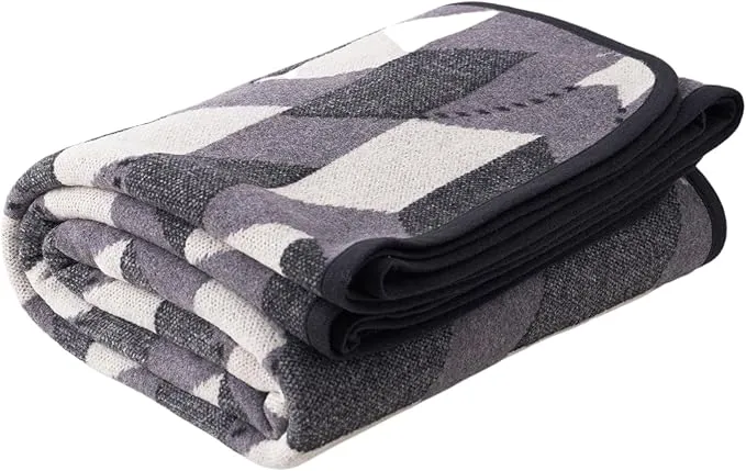 PuTian Merino Wool Blanket - Large Warm Soft Washable Camp Blanket Throw for Bed Couch Camping Outdoor Travel Emergency, Grey Geometry