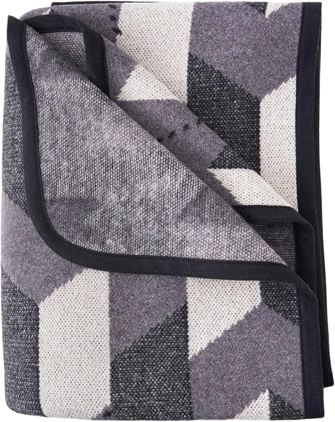 PuTian Merino Wool Blanket - Large Warm Soft Washable Camp Blanket Throw for Bed Couch Camping Outdoor Travel Emergency, Grey Geometry