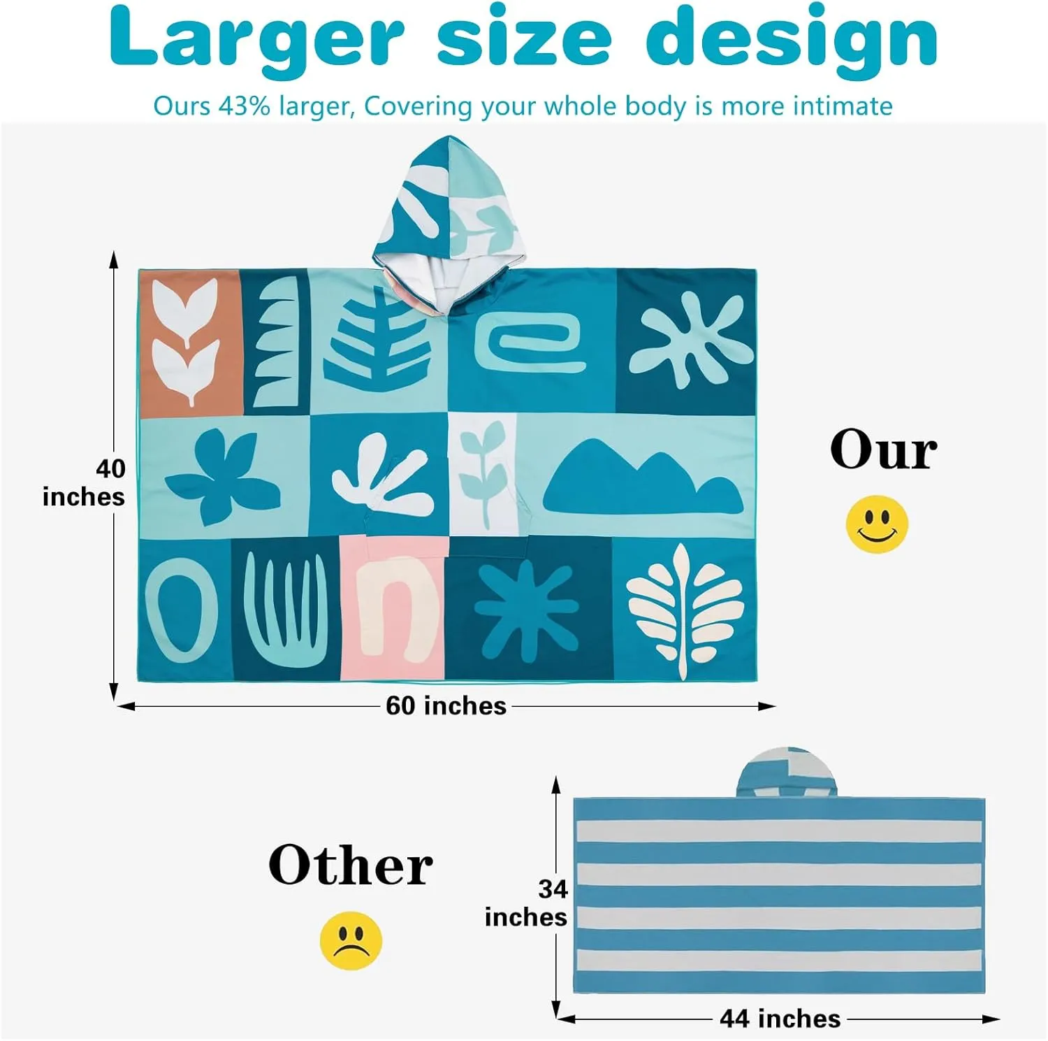 PY SUPER MODE Beach Hooded Towel Oversized - 60 x 40 inches Quick Dry Microfiber Beach Towels, Lightweight Soft and Absorbent Pool Towel Suitable for Bath Swimming Camping for Adults