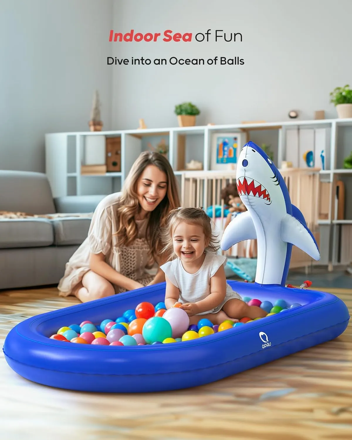 QPAU Splash Pads for Toddlers 1-3, Dark Blue Shark Splash Pad for Kids, Outdoor Play Mat for Babies, Inflatable Sprinkler Pool for Birthday Girl Gifts 1 Year Old Girl