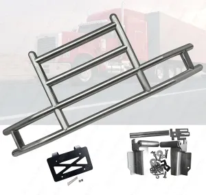 QSC Truck Parts Large Heavy Duty 70 lbs Polished 304 Stainless Steel Deer Guard w/Bracket for Cascadia 08-17   Steel License Plate Holder