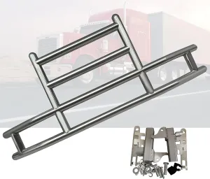 QSC Truck Parts Large Heavy Duty Polished 304 Stainless Steel Deer Guard w/Bracket compatible with Kenworth T680 13-21   Steel License Plate Holder