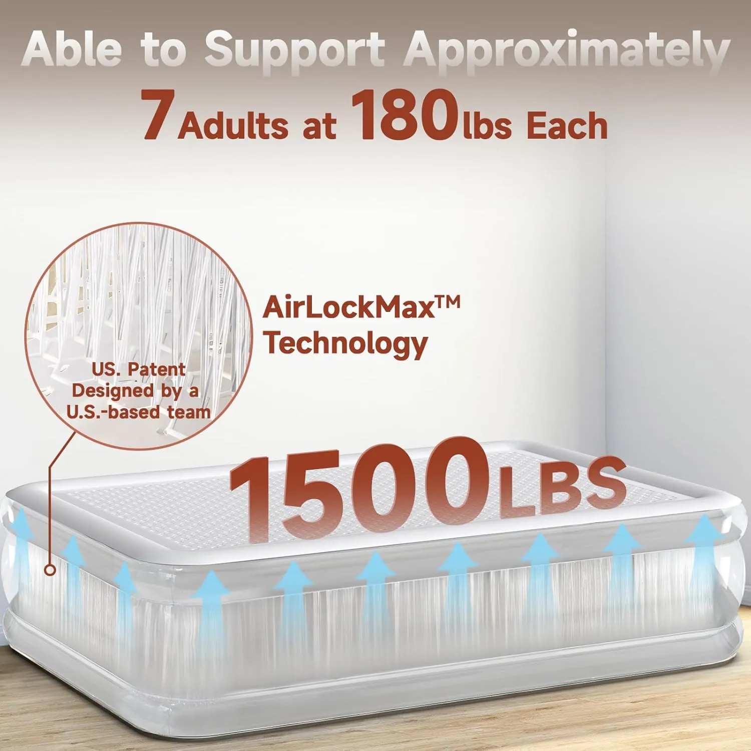 Queen Air Mattress with Built-in Rechargeable Pump, 16" Upgraded Firmness Blow Up Mattress, Heavy Duty Inflatable Bed Supports 1500 lbs, Portable 3 Mins Inflatable for Home Guests & Camping