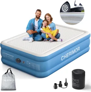 Queen Air Mattress with Built-in Rechargeable Pump, 16" Upgraded Firmness Blow Up Mattress, Heavy Duty Inflatable Bed Supports 1500 lbs, Portable 3 Mins Inflatable for Home Guests & Camping