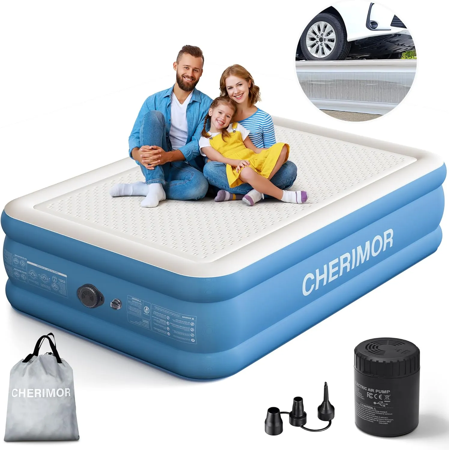 Queen Air Mattress with Built-in Rechargeable Pump, 16" Upgraded Firmness Blow Up Mattress, Heavy Duty Inflatable Bed Supports 1500 lbs, Portable 3 Mins Inflatable for Home Guests & Camping