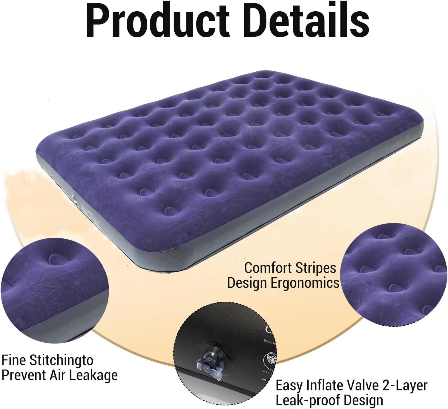 Queen Size Double Camping Air Mattress Bed with Air Pump,Inflatable Mattress,80"x 60"Thickened Portable Blow Up Air Mattress,Travel Sleeping Bed Pad for Camping Home Hiking