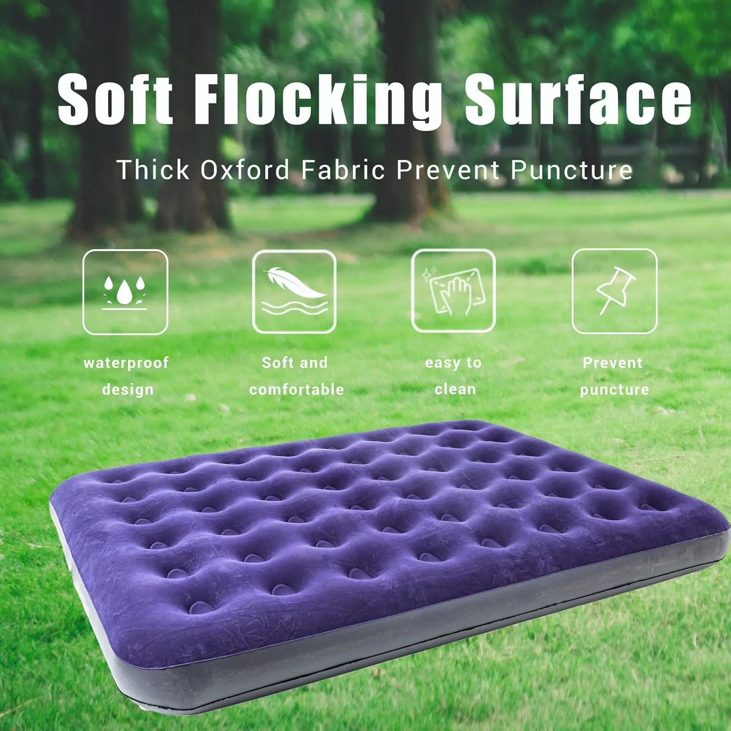 Queen Size Double Camping Air Mattress Bed with Air Pump,Inflatable Mattress,80"x 60"Thickened Portable Blow Up Air Mattress,Travel Sleeping Bed Pad for Camping Home Hiking