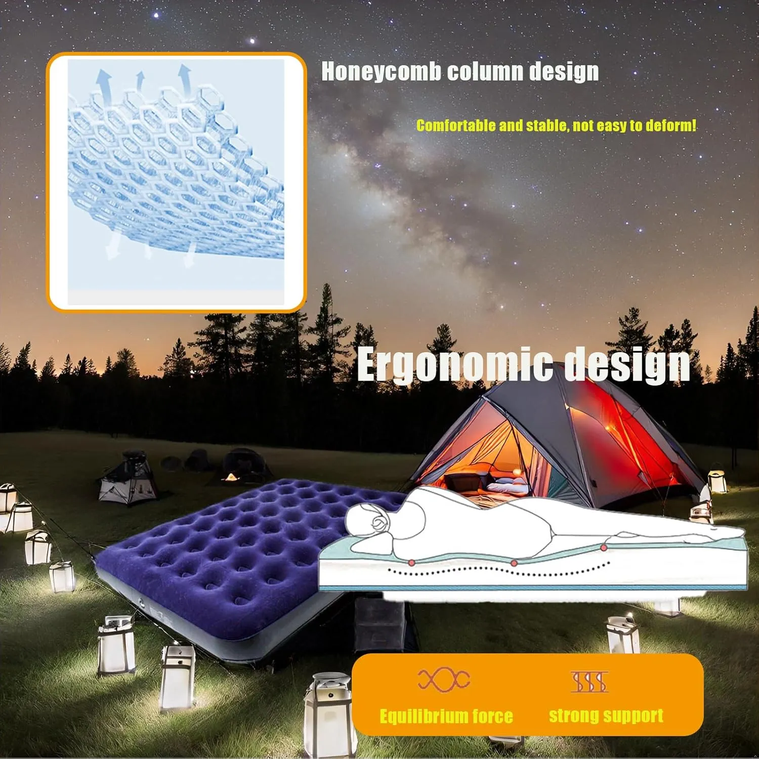 Queen Size Double Camping Air Mattress Bed with Air Pump,Inflatable Mattress,80"x 60"Thickened Portable Blow Up Air Mattress,Travel Sleeping Bed Pad for Camping Home Hiking