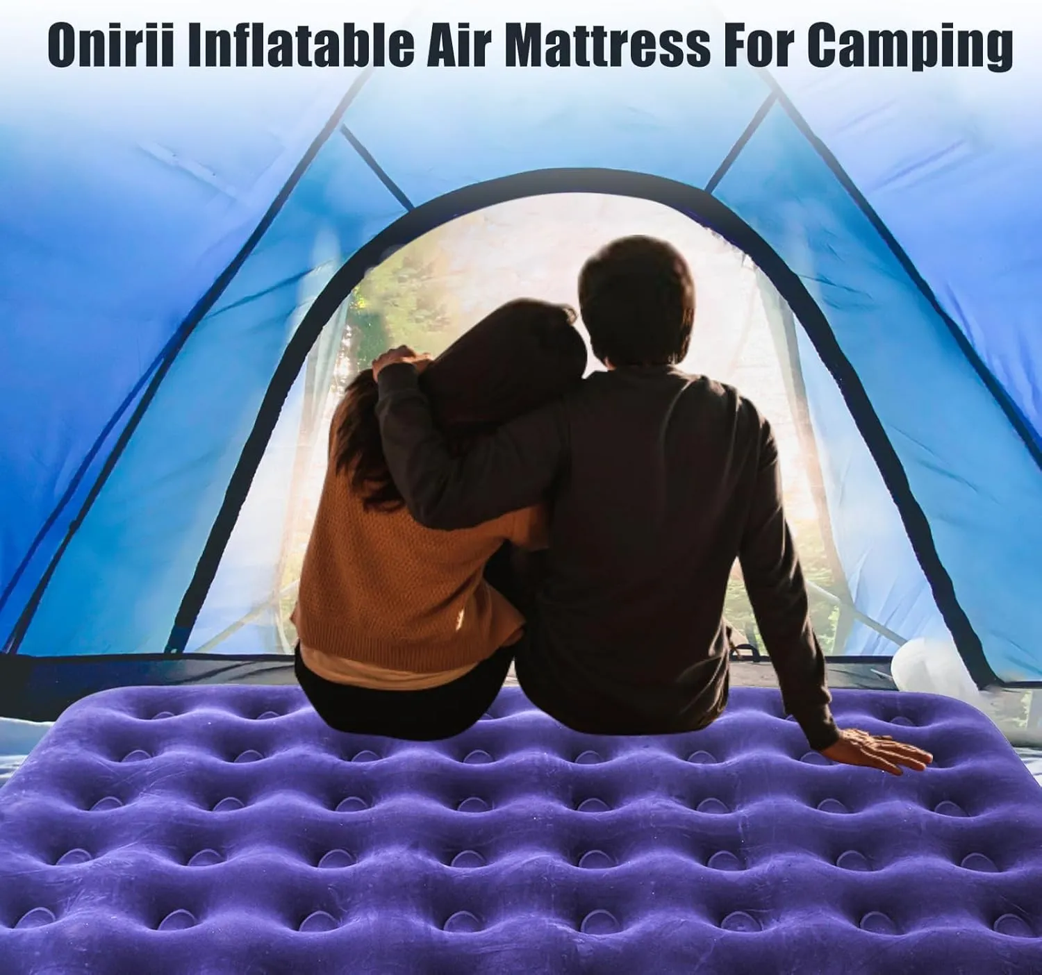 Queen Size Double Camping Air Mattress Bed with Air Pump,Inflatable Mattress,80"x 60"Thickened Portable Blow Up Air Mattress,Travel Sleeping Bed Pad for Camping Home Hiking