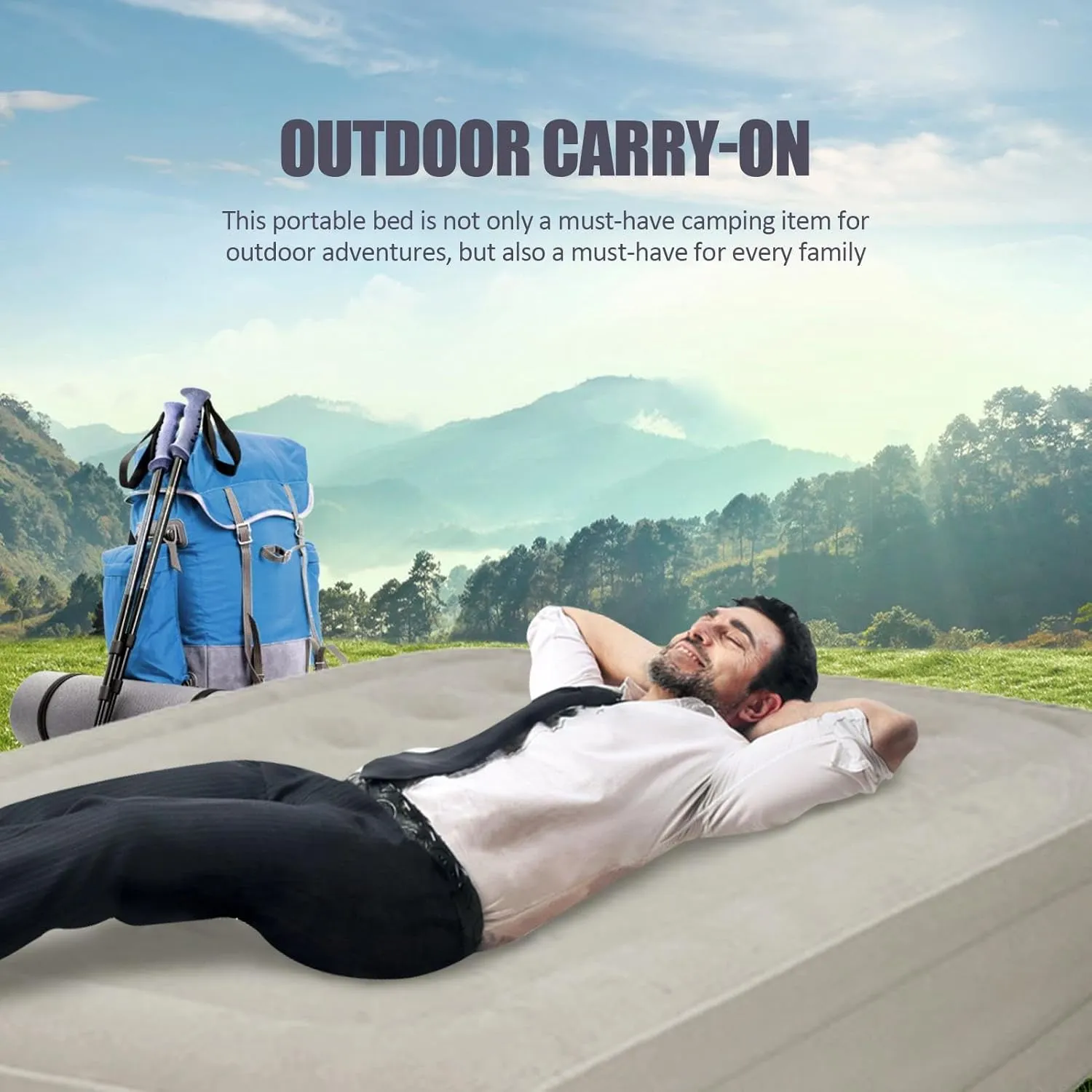 Queen Size Inflatable Mattress | Inflatable Camp Mattress Pad,Queen Size Mattress, Comfort High Blow up Airbed for Home Travel, Picnic, Camping