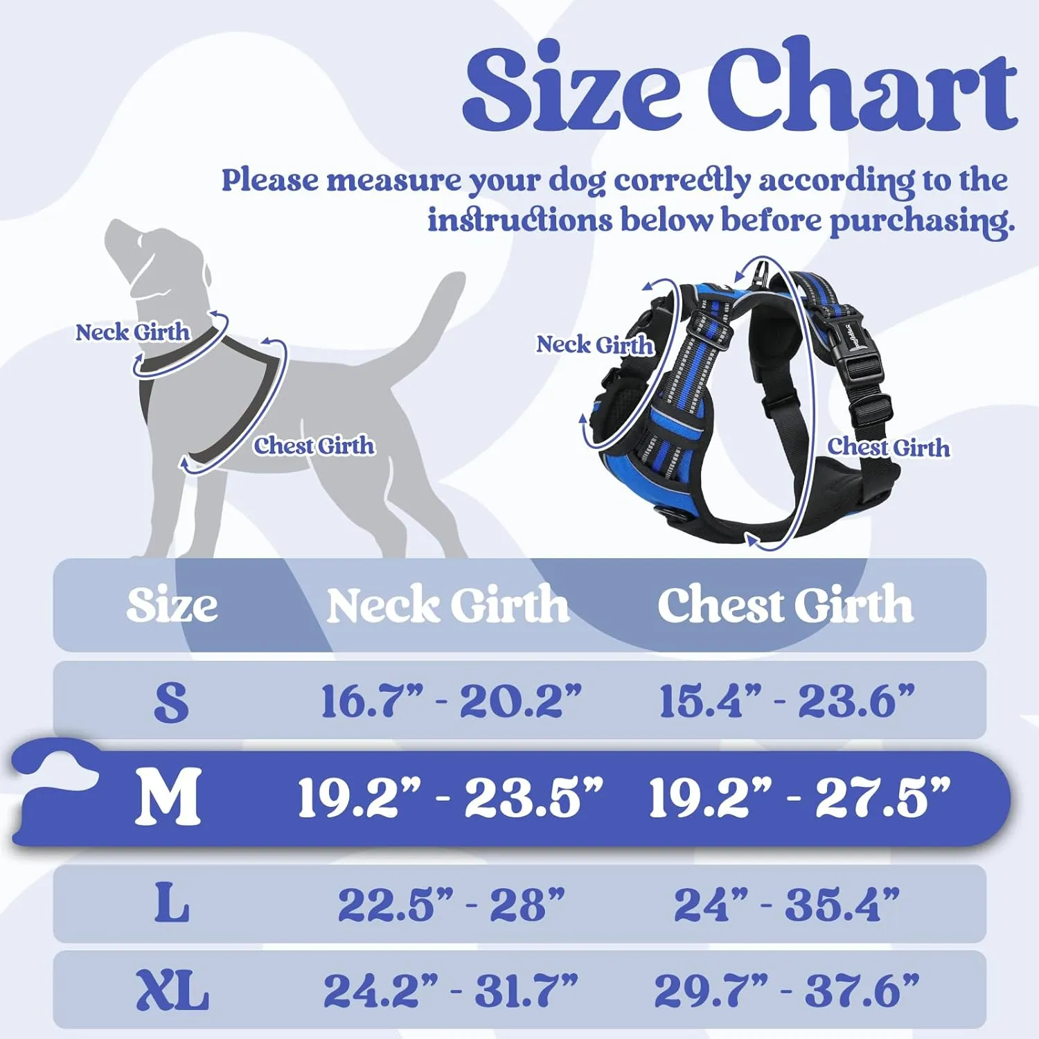 rabbitgoo Dog Harness Medium Sized, No Pull Pet Harness with 3 Buckles, Adjustable Soft Padded Pooch Vest with Instant Control Handle, Easy Walking Reflective Pet Vest for Medium Dogs, Blue, M