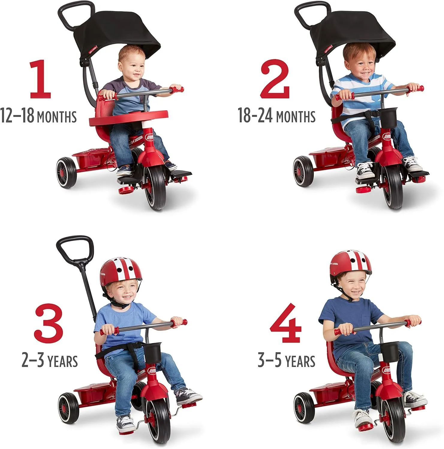 Radio Flyer Pedal & Push 4-in-1 Stroll ' N Trike®, Red Tricycle, for Toddlers Ages 1-5 (Amazon Exclusive), Toddler Bike