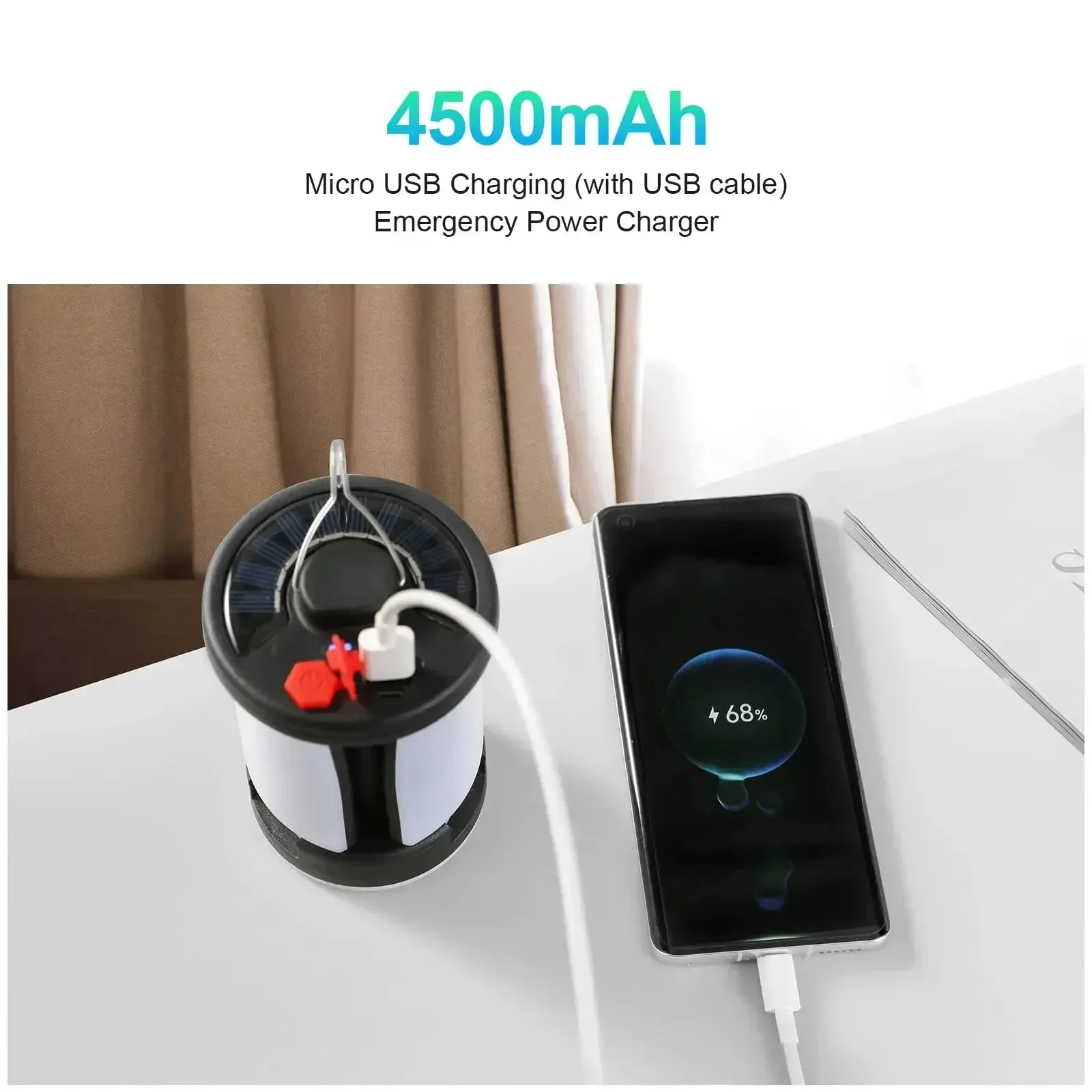 Rechargeable 4500mAh 1000LM Emergency Power Bank Solar LED Camping Lantern