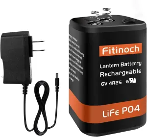 Rechargeable 6 Volt 4.5AH Lantern Battery with Charger, LiFePO4 6V Batteries 1500 Cycles with BMS (Screw Terminals), 4R25 Lantern Battery Replacement(1 Pack)