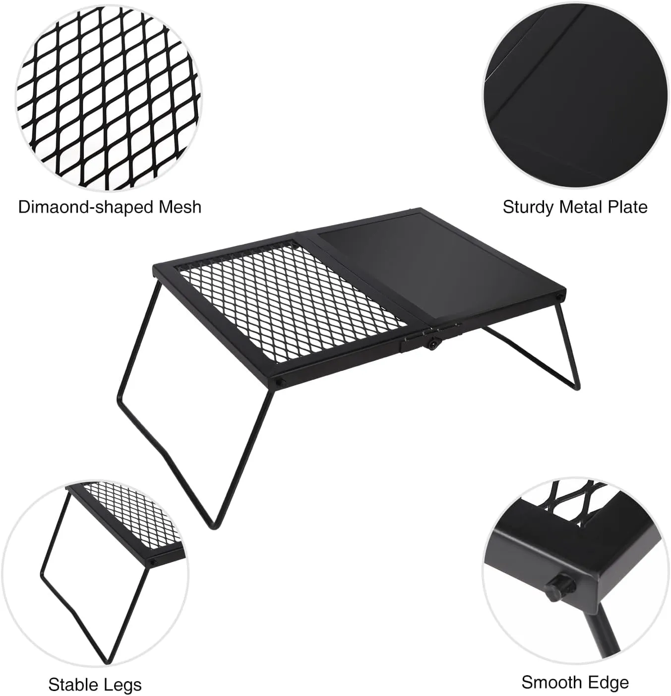 REDCAMP Folding Campfire Grill Heavy Duty Steel Grate, Portable Camp Fire Cooking Racks and Griddle for Outdoor Versatile Campfire Cooking