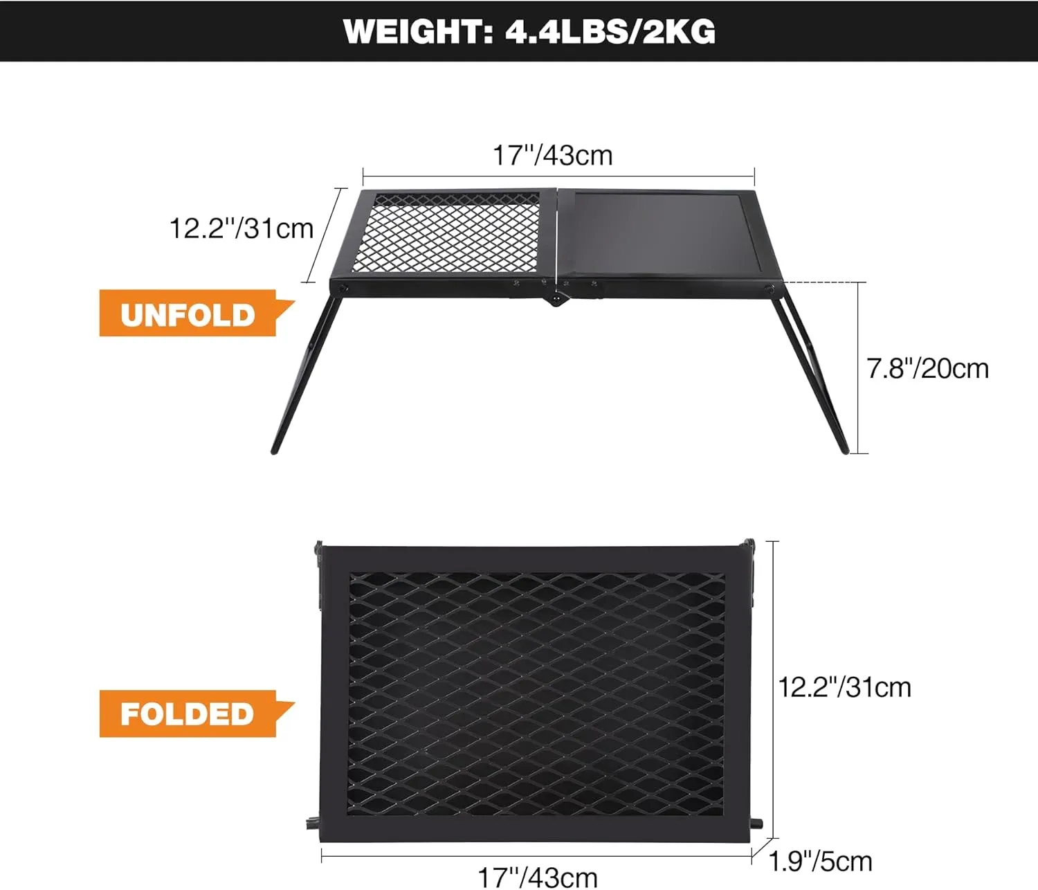 REDCAMP Folding Campfire Grill Heavy Duty Steel Grate, Portable Camp Fire Cooking Racks and Griddle for Outdoor Versatile Campfire Cooking