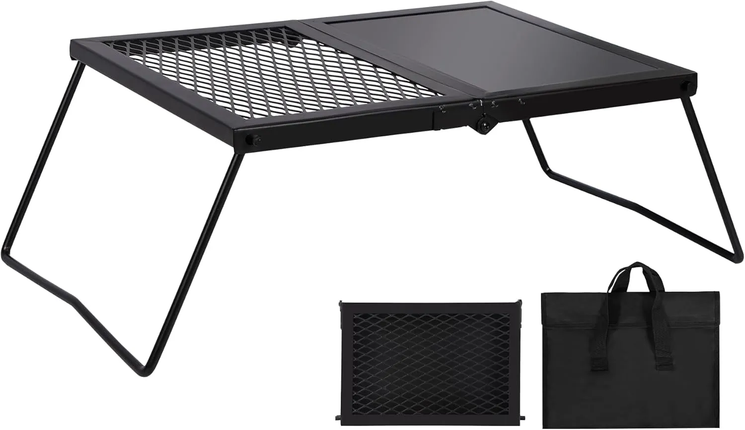 REDCAMP Folding Campfire Grill Heavy Duty Steel Grate, Portable Camp Fire Cooking Racks and Griddle for Outdoor Versatile Campfire Cooking