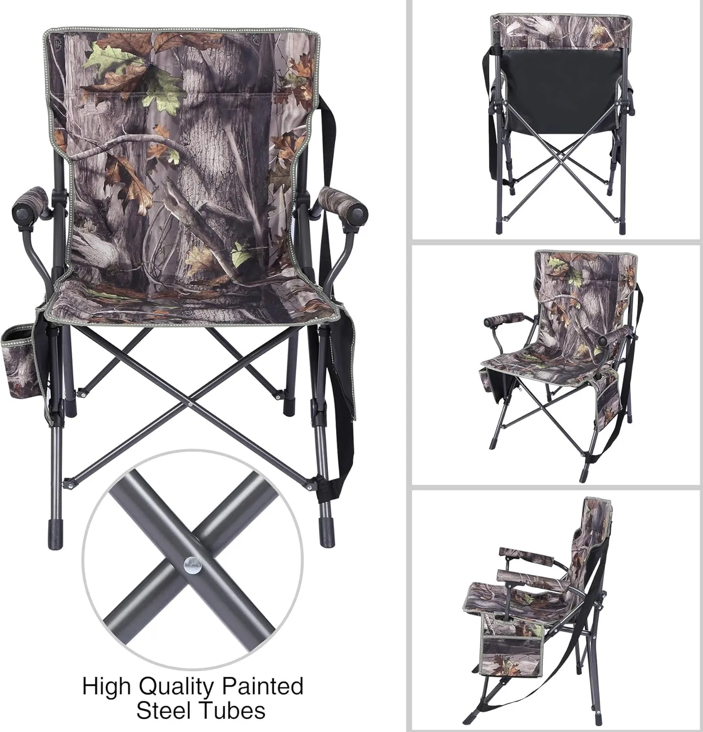 REDCAMP Oversized Hunting Chairs for Blinds, Portable Folding Camo Camping Chairs for Adults Hunting Seats with Hard Arms for Outside Outdoor, Camouflage
