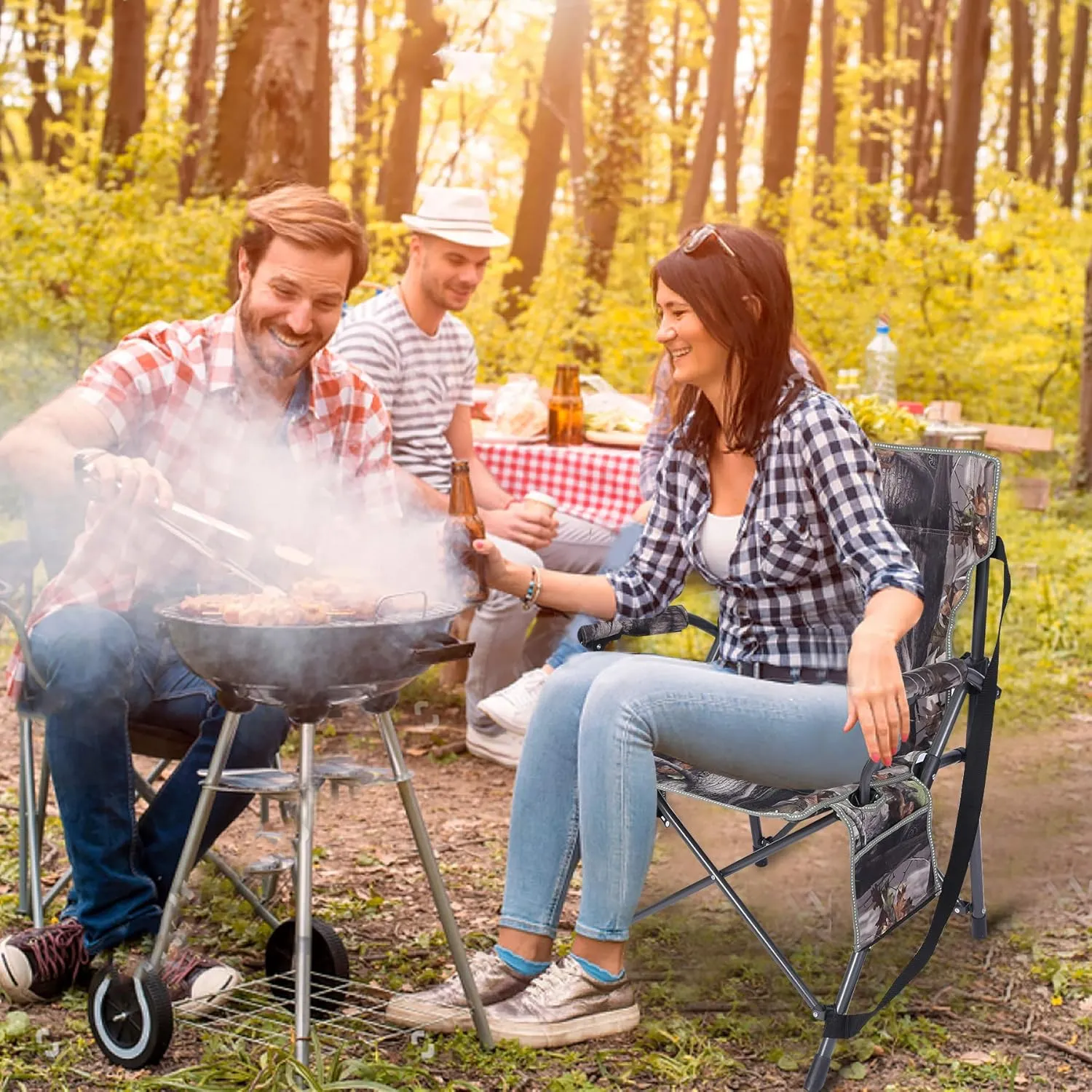REDCAMP Oversized Hunting Chairs for Blinds, Portable Folding Camo Camping Chairs for Adults Hunting Seats with Hard Arms for Outside Outdoor, Camouflage
