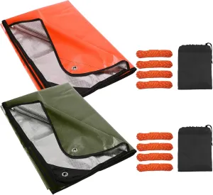 RedSwing 2 Pack Survival Blanket, Waterproof Emergency Thermal Tarp, Multipurpose Reflective Insulated All Weather Blankets for Camping Hiking, Green x 1, Orange x 1