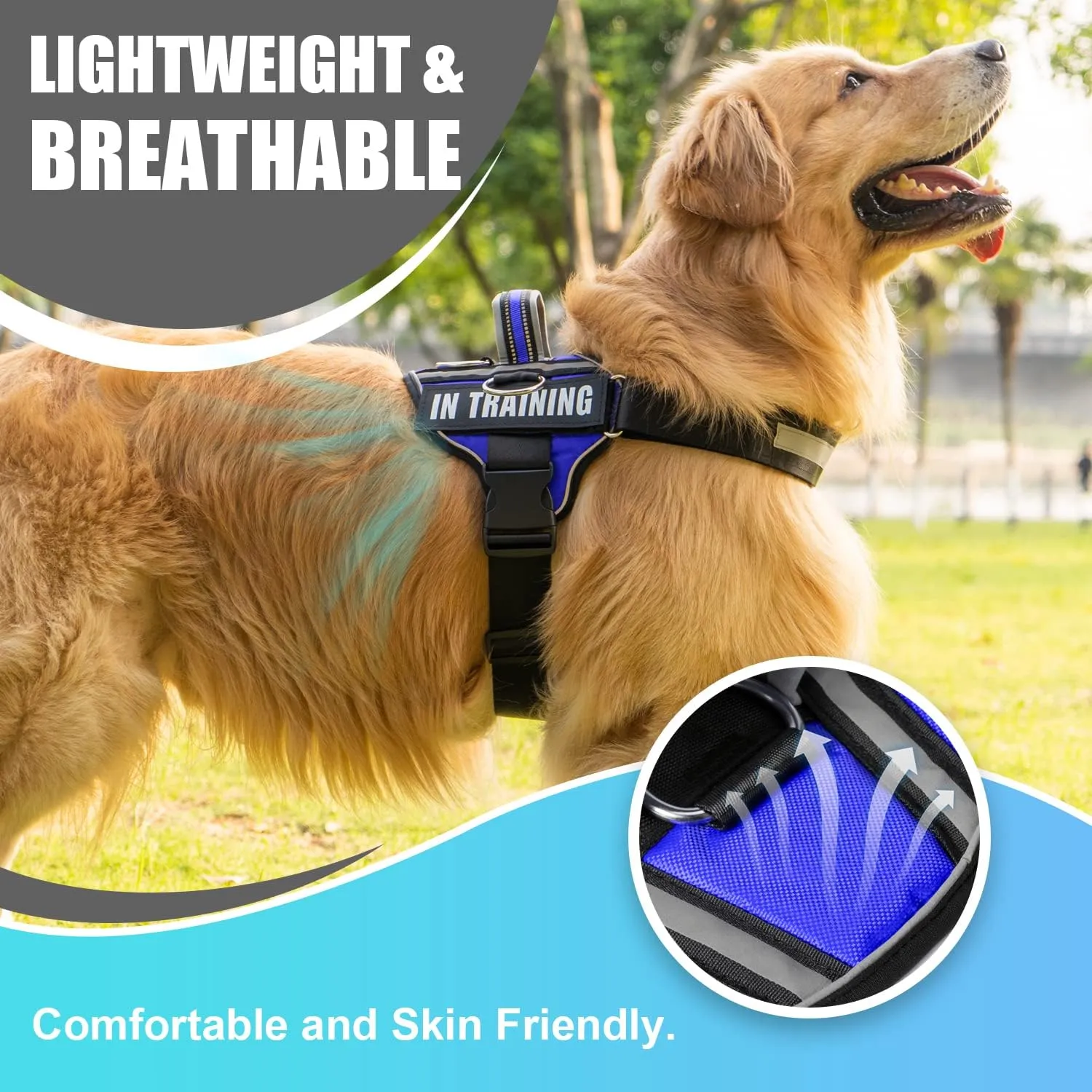 Reflective Dog Harness, Anti-Slip No Pull Dog Vest Harness with 8Pcs Dog Patches, Adjustable In Training Service Pet Harness for All Breeds, 3 Ring No-Choke Pet Oxford Vest for Small Medium Large Dogs