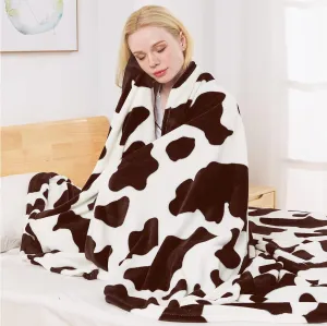 Richave Fleece Cow Print Blanket for All Season - Premium Lightweight Anti-Static Brown and Ivory King Size Blankets Plush Gift for Daughter Mom, Bedroom Decor 90" x 108"(Brown Cow)
