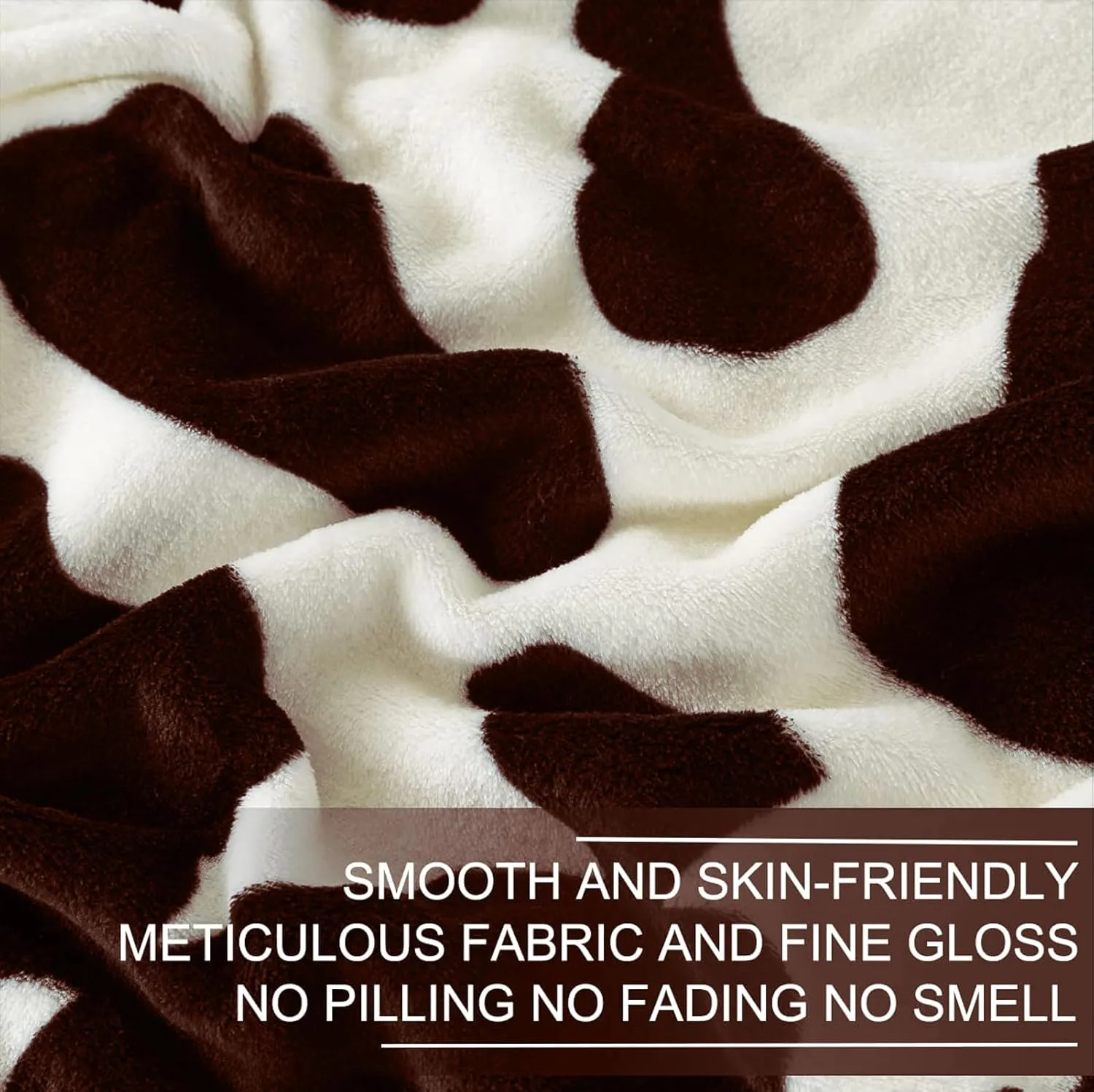 Richave Fleece Cow Print Blanket for All Season - Premium Lightweight Anti-Static Brown and Ivory King Size Blankets Plush Gift for Daughter Mom, Bedroom Decor 90" x 108"(Brown Cow)