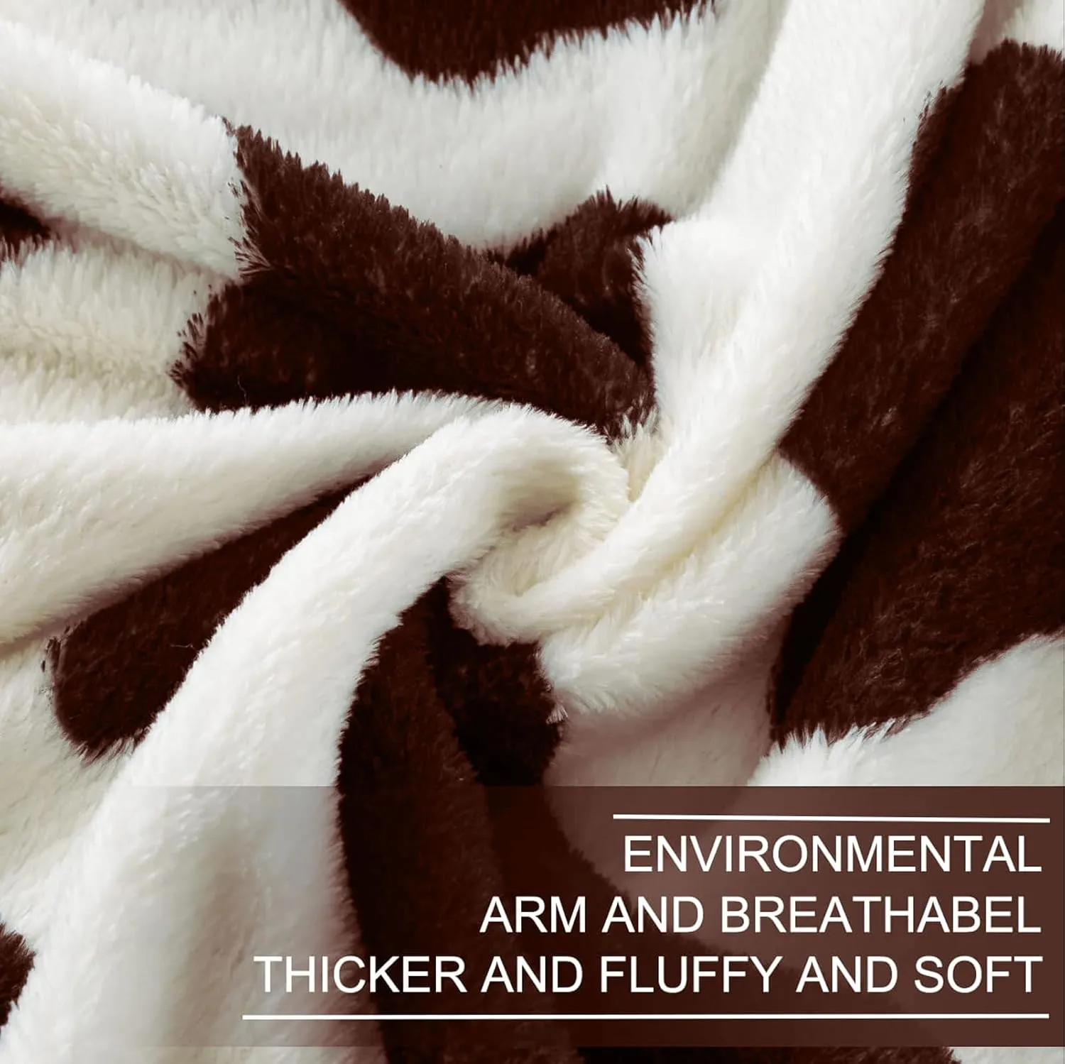 Richave Fleece Cow Print Blanket for All Season - Premium Lightweight Anti-Static Brown and Ivory King Size Blankets Plush Gift for Daughter Mom, Bedroom Decor 90" x 108"(Brown Cow)