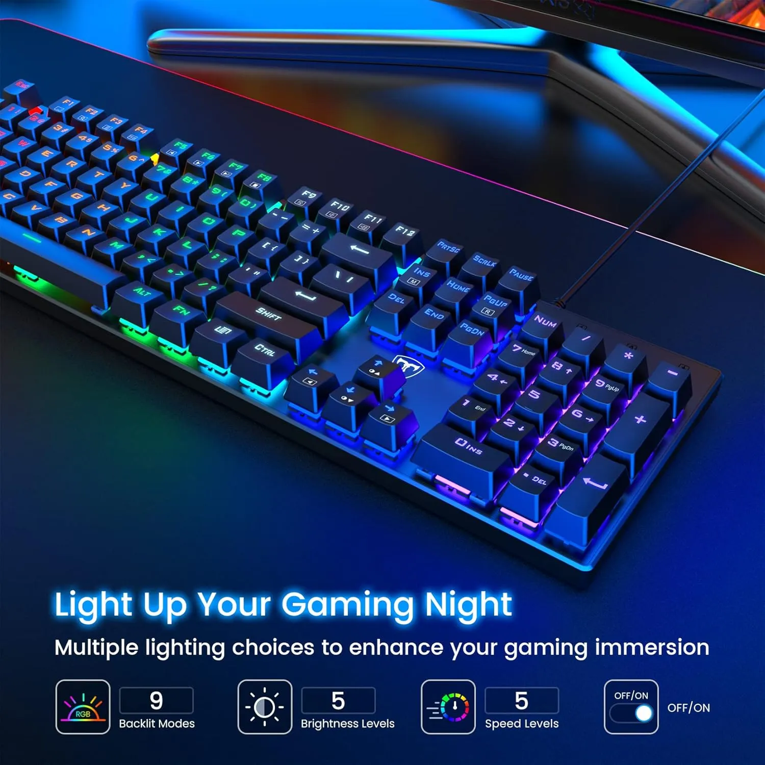 RisoPhy Mechanical Gaming Keyboard, RGB 104 Keys Ultra-Slim LED Backlit USB Wired Keyboard with Blue Switch, Durable Abs Keycaps/Anti-Ghosting/Spill-Resistant Computer Keyboard for PC Mac Xbox Gamer