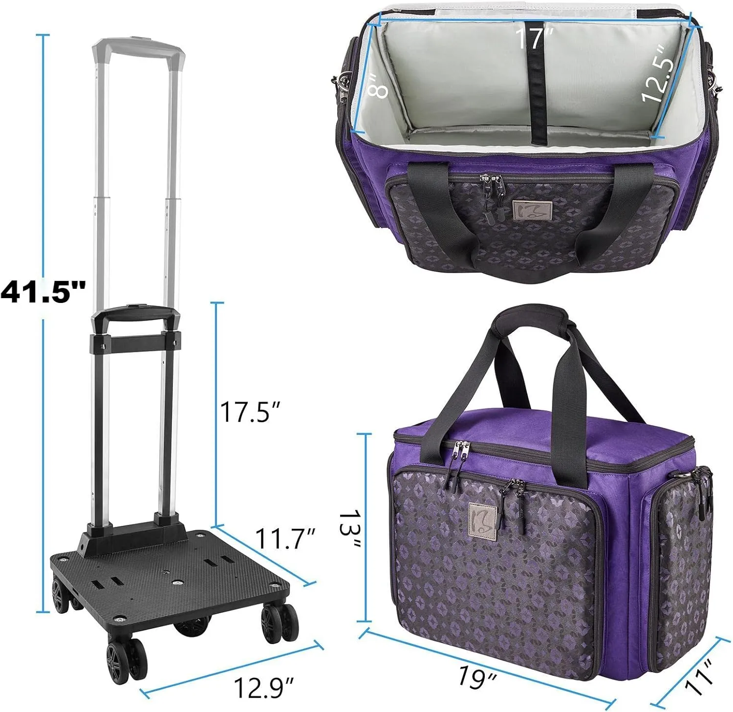 Rolling Sewing Machine Bag with Universal wheels,Sewing Machine Carrying Case with YKK zipers, Compatible most Standard Brother, Singer, Bernina, Sewing Machines (purple)