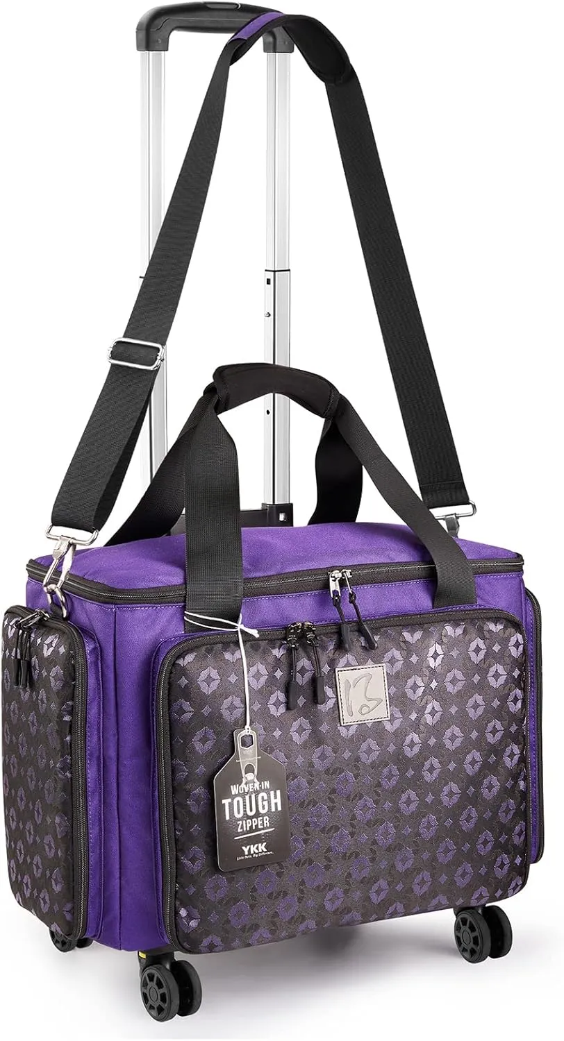 Rolling Sewing Machine Bag with Universal wheels,Sewing Machine Carrying Case with YKK zipers, Compatible most Standard Brother, Singer, Bernina, Sewing Machines (purple)