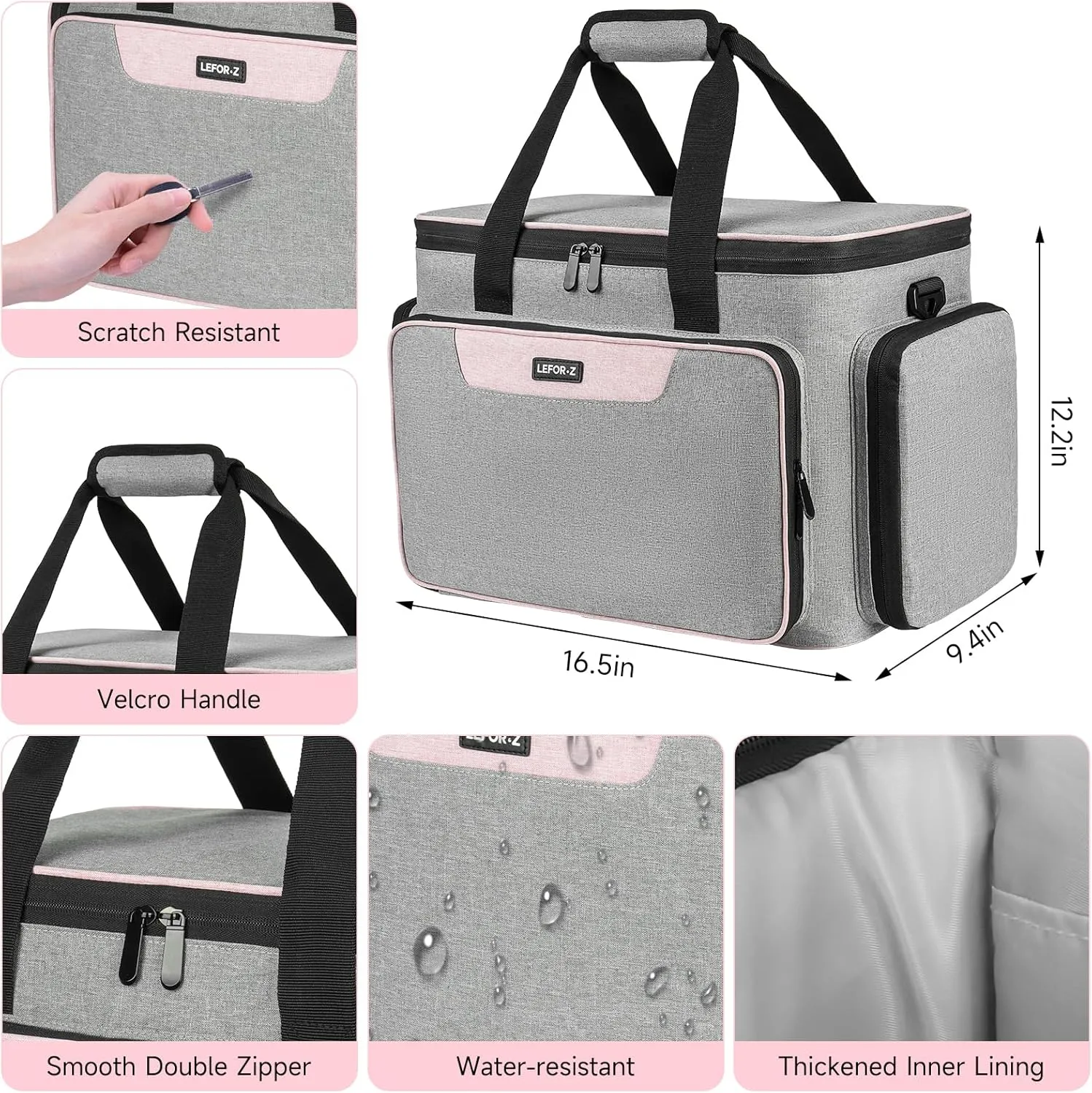 Rolling Sewing Machine Case with 4 Wheels,Sewing Machine Carrying Bag,Trolley Tote Bag Fits for Most Standard Singer,Brother,Janome Sewing Machine and Accessories,Grey