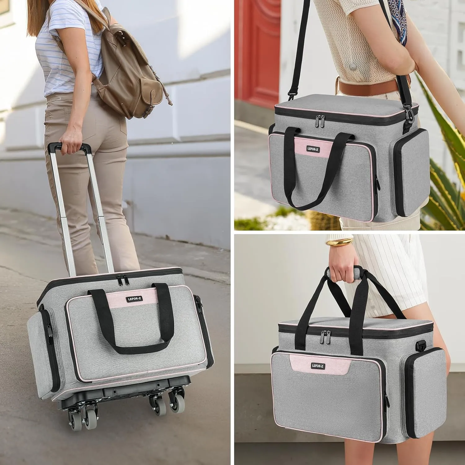 Rolling Sewing Machine Case with 4 Wheels,Sewing Machine Carrying Bag,Trolley Tote Bag Fits for Most Standard Singer,Brother,Janome Sewing Machine and Accessories,Grey