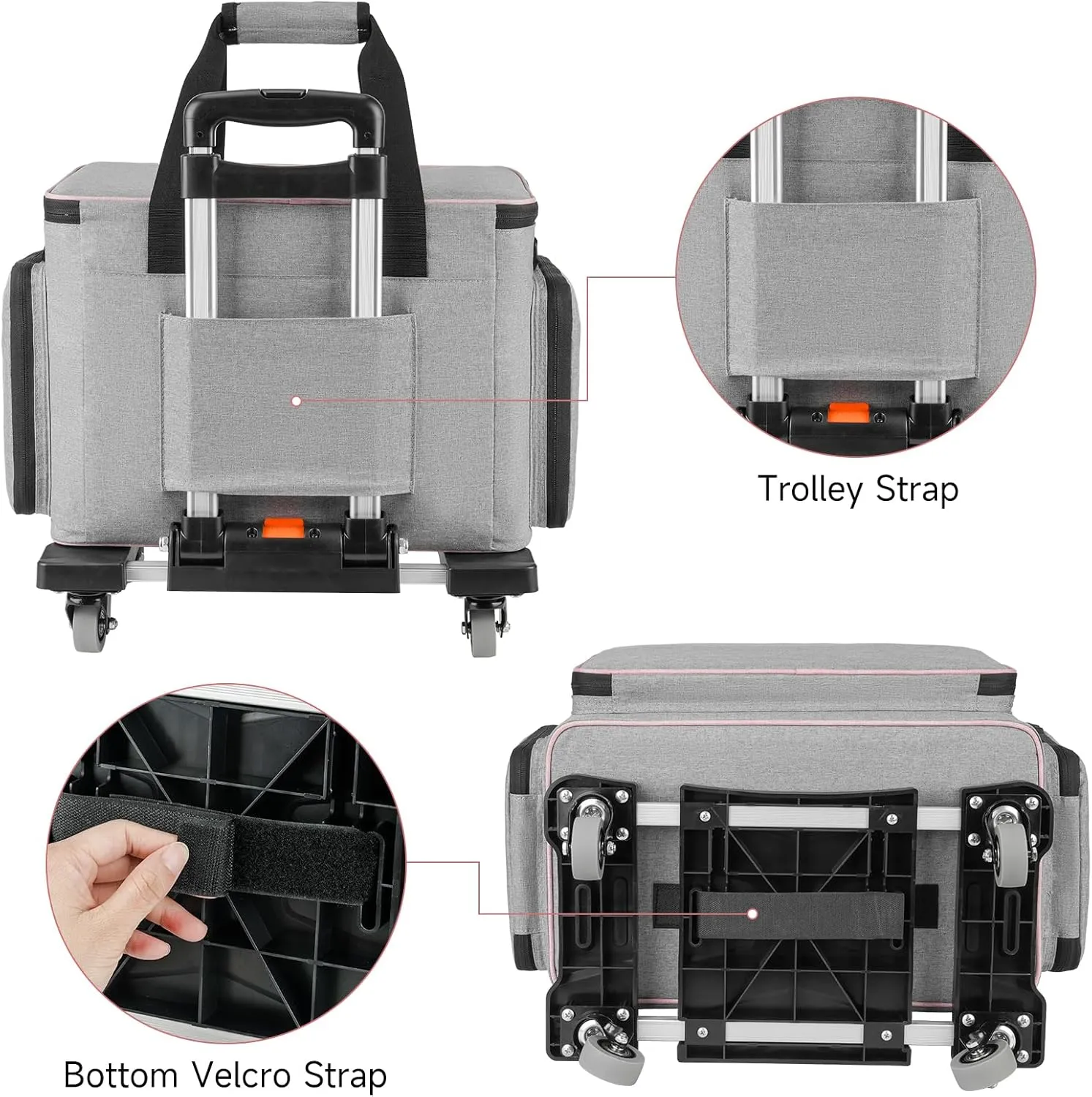 Rolling Sewing Machine Case with 4 Wheels,Sewing Machine Carrying Bag,Trolley Tote Bag Fits for Most Standard Singer,Brother,Janome Sewing Machine and Accessories,Grey