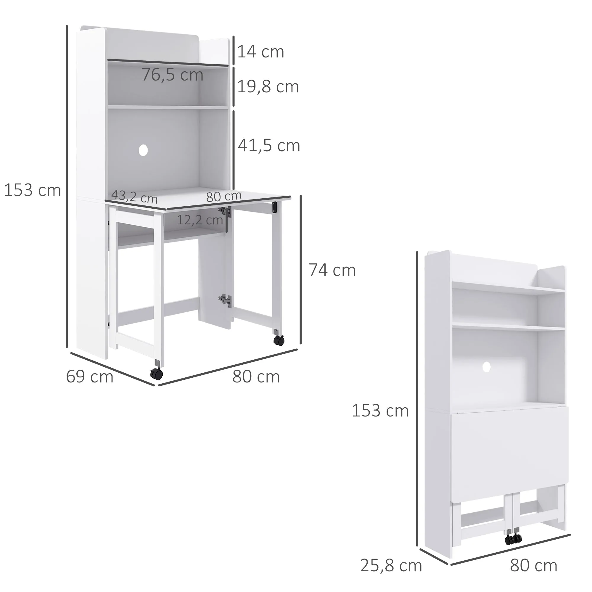 Rootz Computer Desk - Workspace Table - Compact Desk - Space-Saving Design - 80cm x 69cm x 153cm