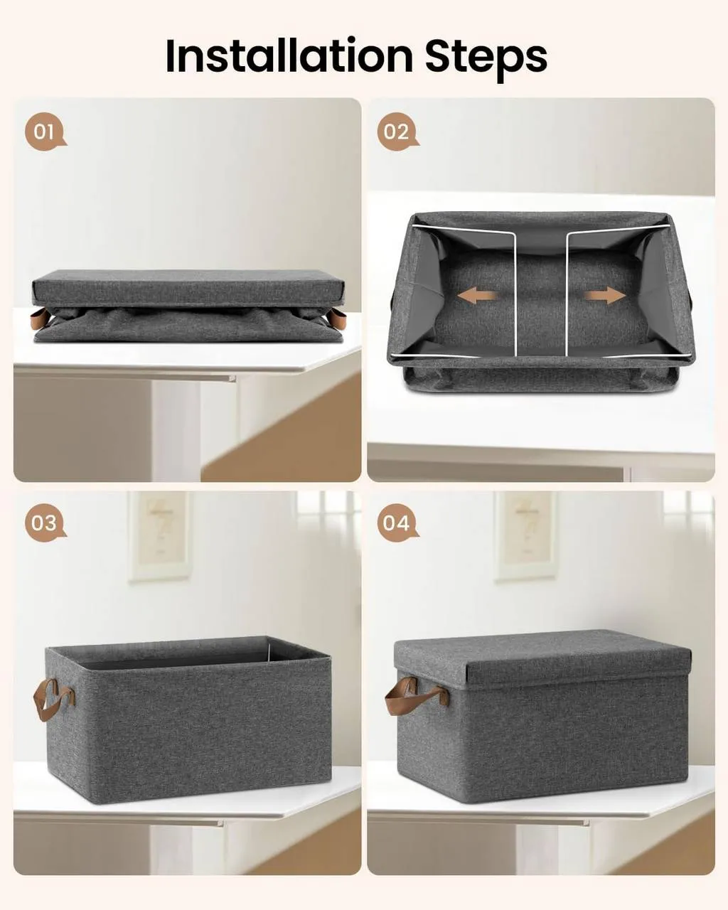 Rootz Set of 5 Storage Baskets - Organizing Bins - Fabric Boxes with Lids - Breathable Material - Foldable Design - 20L/27L/36L/51L - 5x Storage Box