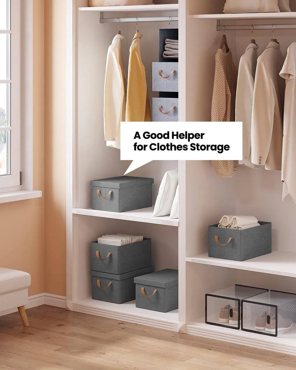 Rootz Set of 5 Storage Baskets - Organizing Bins - Fabric Boxes with Lids - Breathable Material - Foldable Design - 20L/27L/36L/51L - 5x Storage Box