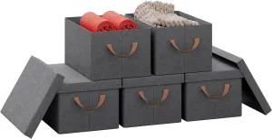 Rootz Set of 5 Storage Baskets - Organizing Bins - Fabric Boxes with Lids - Breathable Material - Foldable Design - 20L/27L/36L/51L - 5x Storage Box