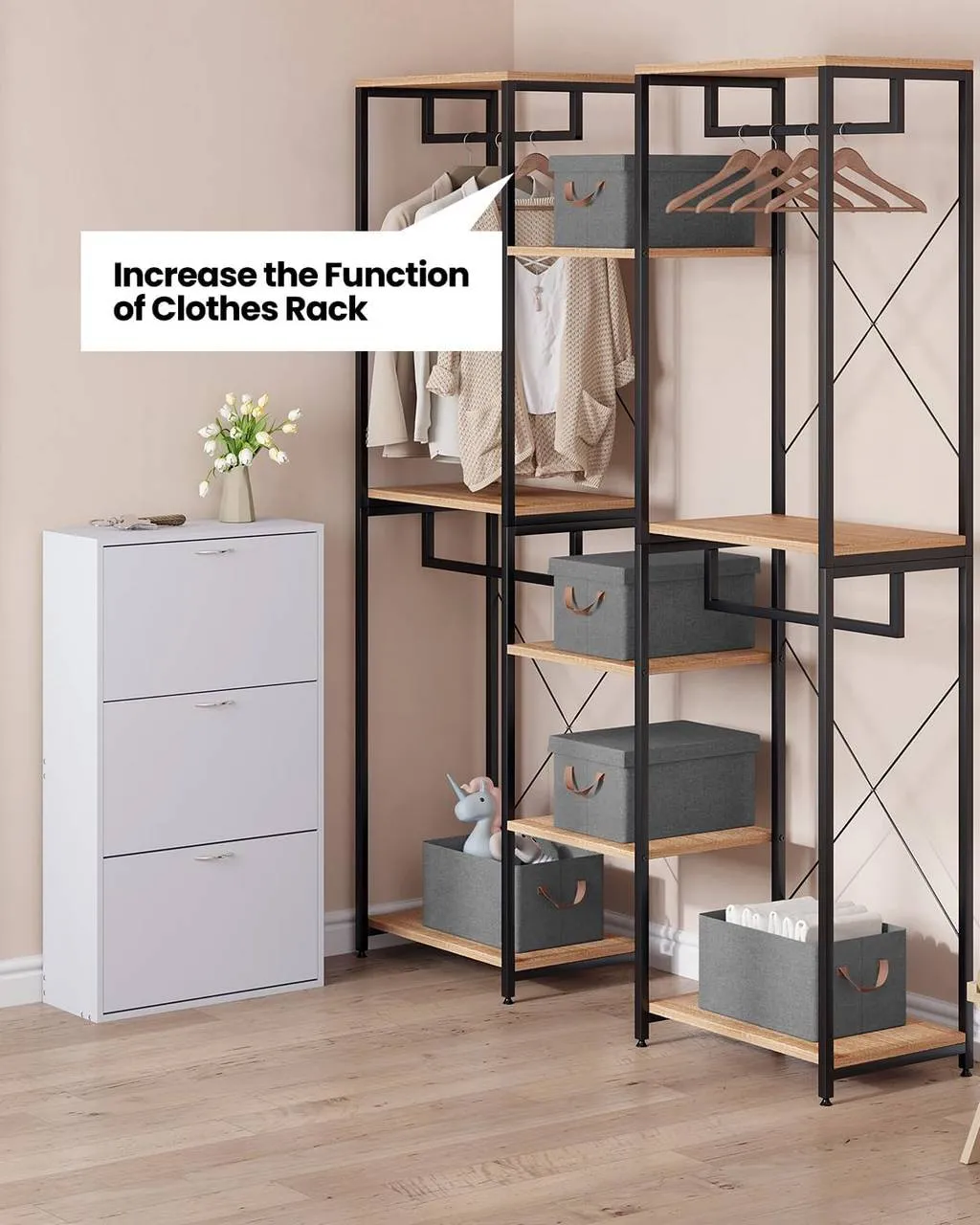 Rootz Set of 5 Storage Baskets - Organizing Bins - Fabric Boxes with Lids - Breathable Material - Foldable Design - 20L/27L/36L/51L - 5x Storage Box