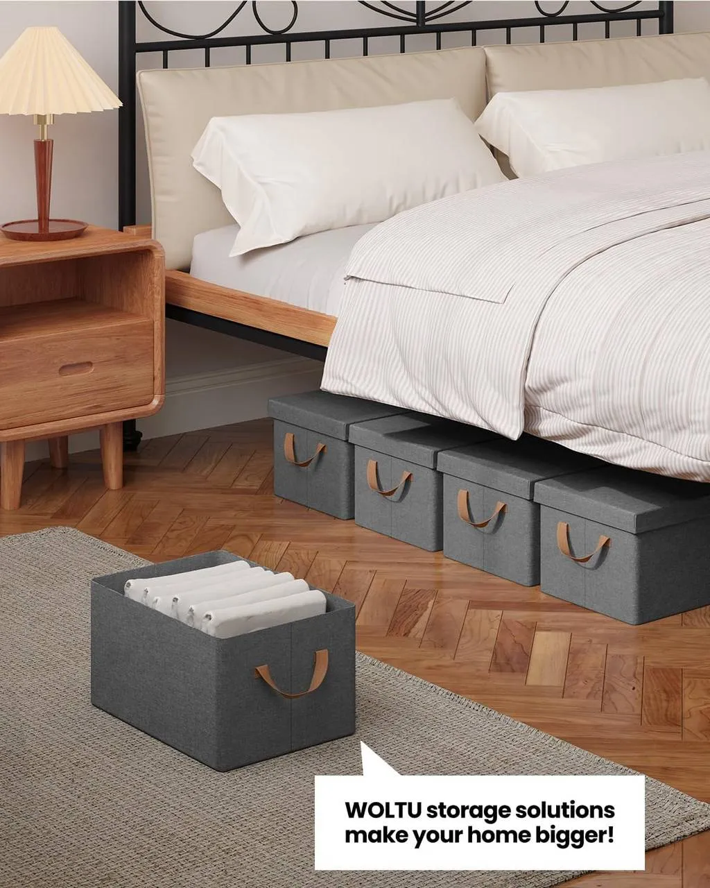 Rootz Set of 5 Storage Baskets - Organizing Bins - Fabric Boxes with Lids - Breathable Material - Foldable Design - 20L/27L/36L/51L - 5x Storage Box