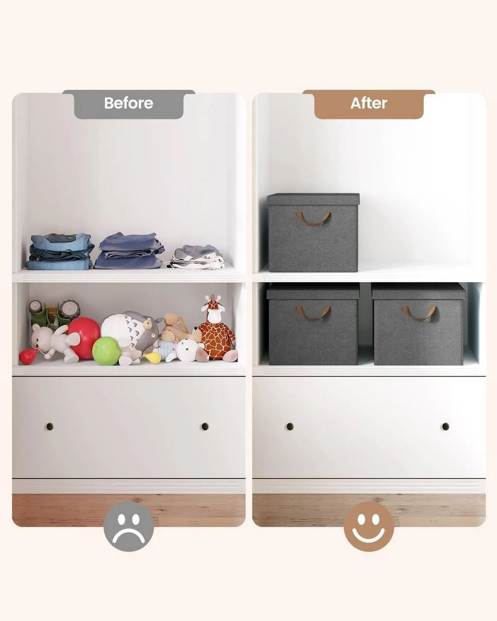 Rootz Set of 5 Storage Baskets - Organizing Bins - Fabric Boxes with Lids - Breathable Material - Foldable Design - 20L/27L/36L/51L - 5x Storage Box