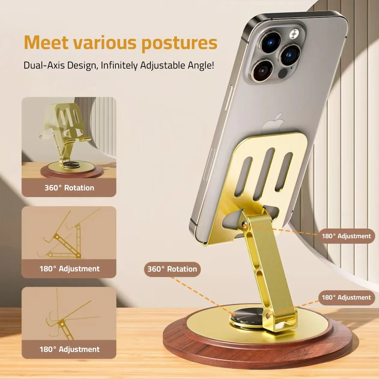 Rotatable Mobile Phone Holder, Phone Stand for Desk, Foldable Phone Mount