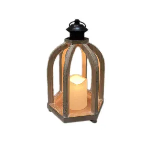 Rustic Wooden Accented LED Candle Lantern