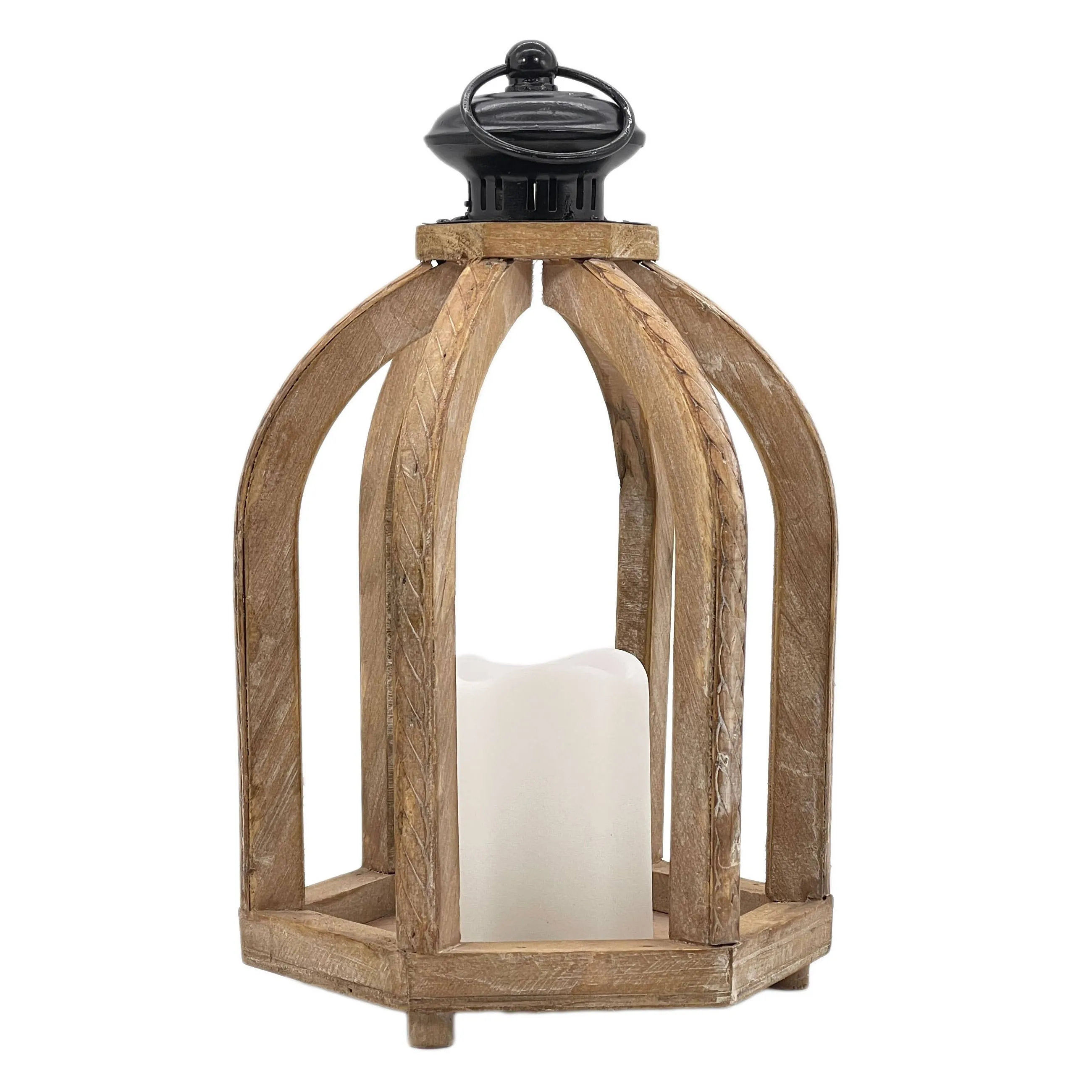 Rustic Wooden Accented LED Candle Lantern