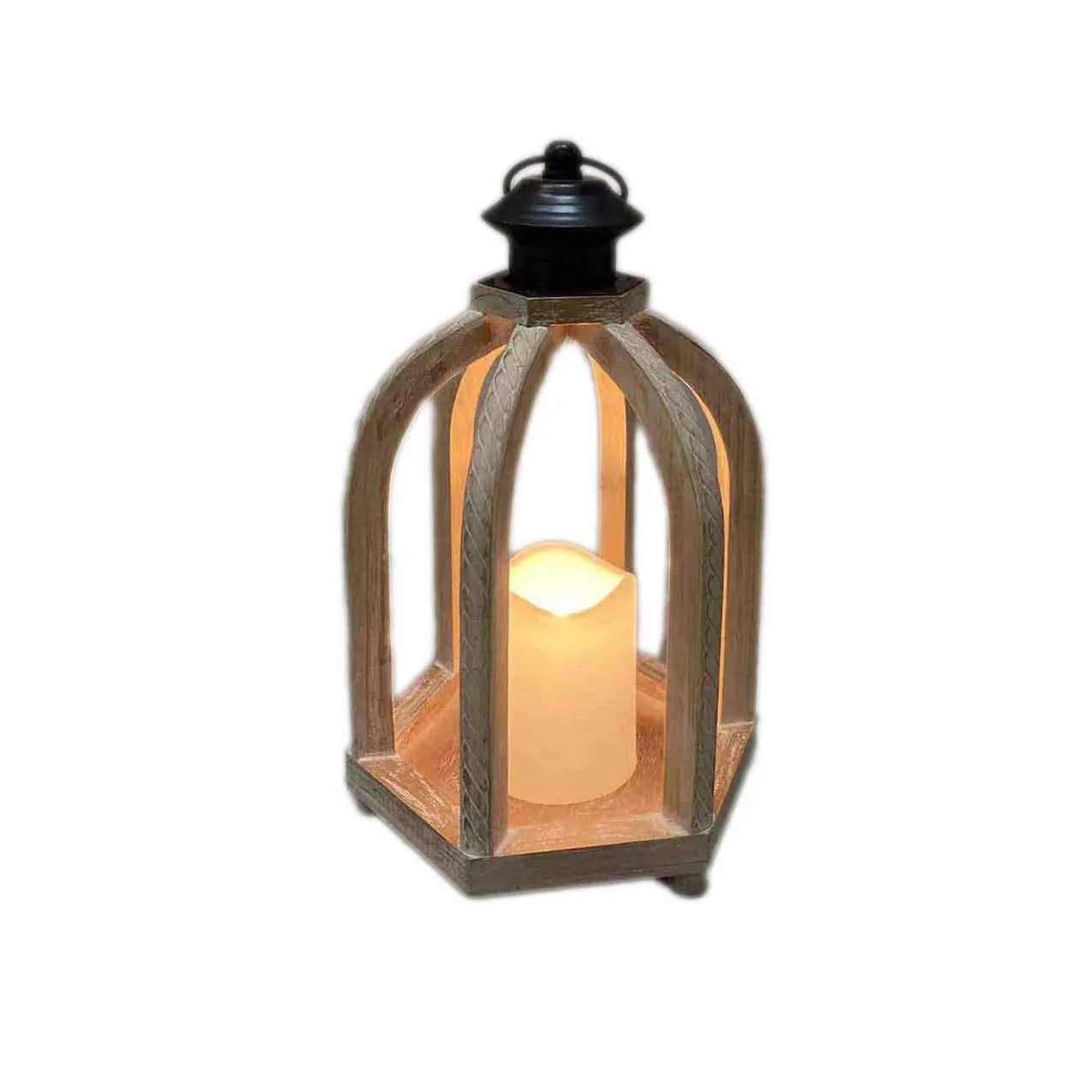Rustic Wooden Accented LED Candle Lantern