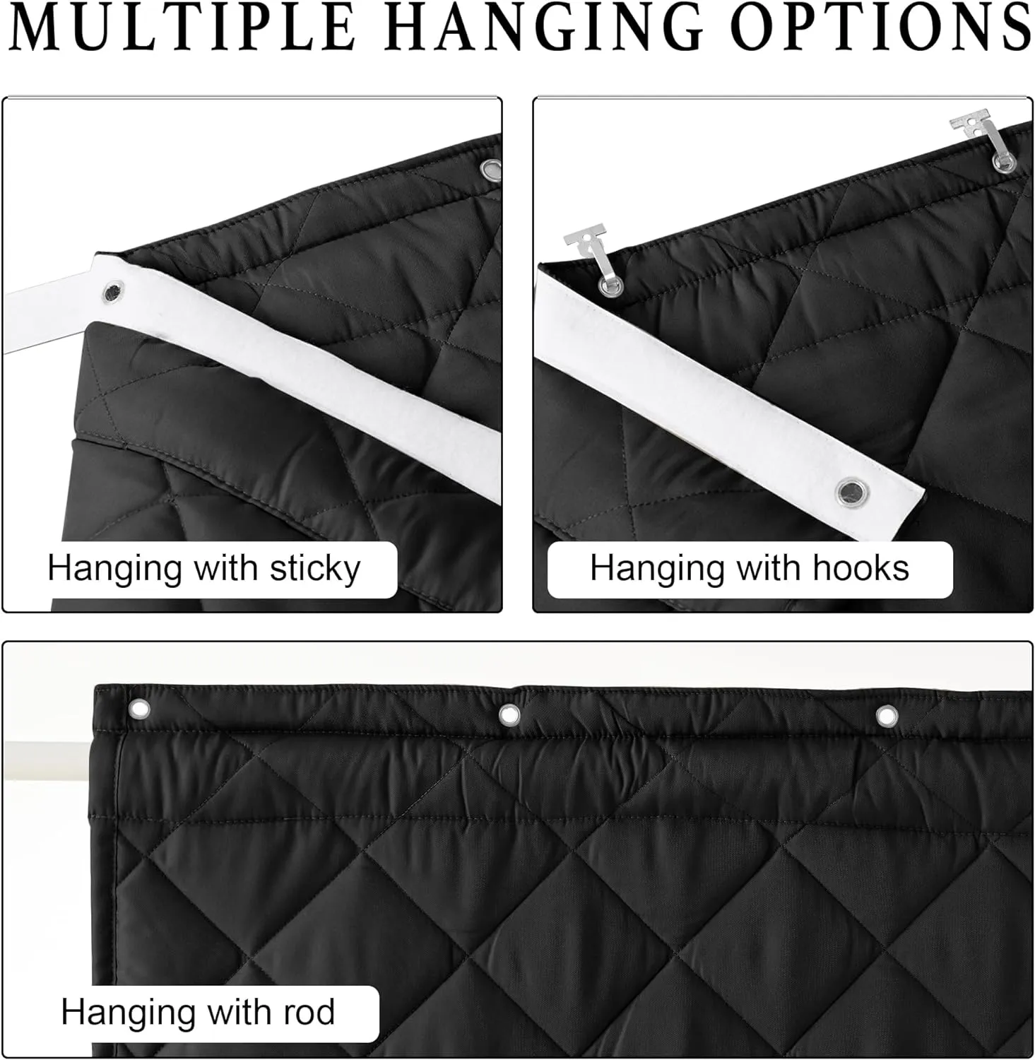 RYB HOME Thermal Insualted Door Curtain for Winter, Black Curtain Window Cover Room Dividers Noise Dampening Blanket Drafty Door for Basement Home Theater, W34 x L82 inch, 1 Panel