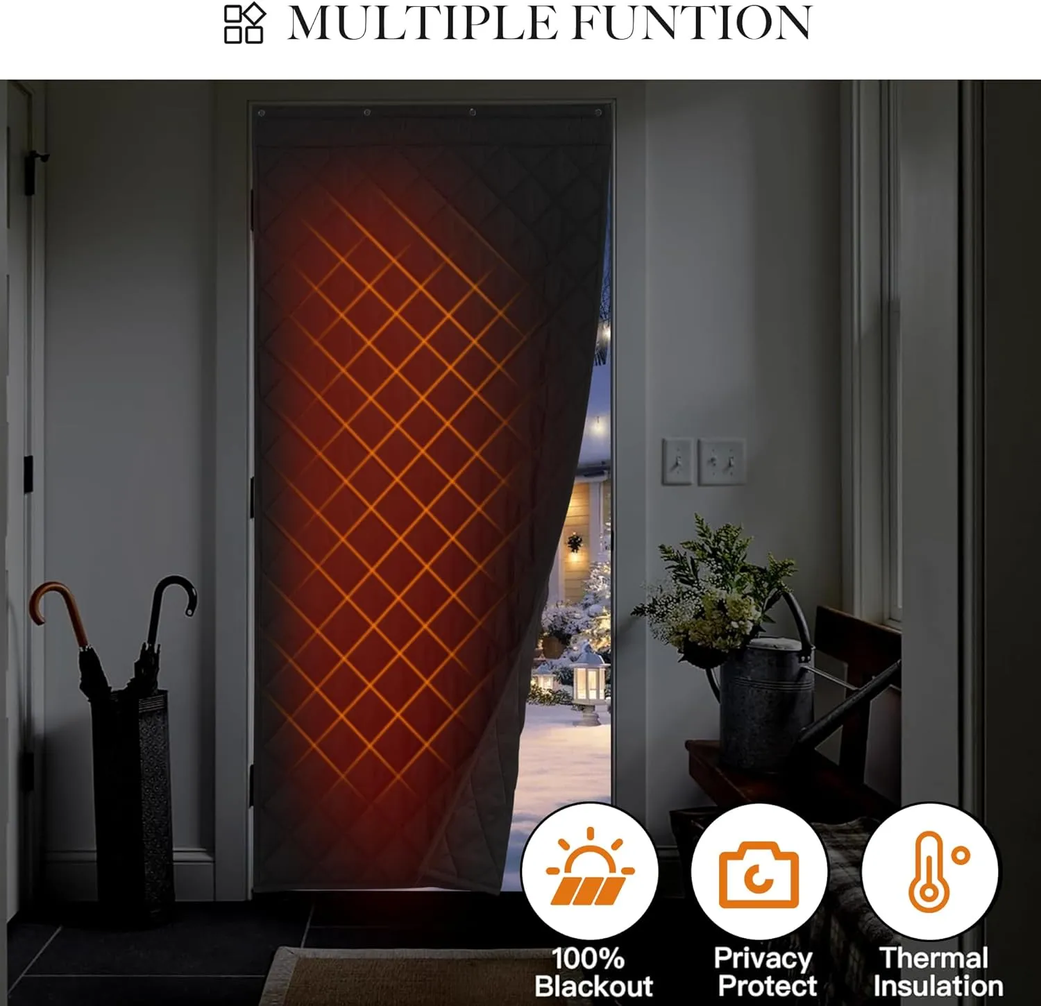 RYB HOME Thermal Insualted Door Curtain for Winter, Black Curtain Window Cover Room Dividers Noise Dampening Blanket Drafty Door for Basement Home Theater, W34 x L82 inch, 1 Panel
